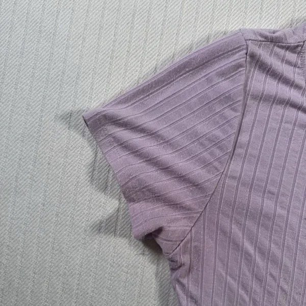 Bozzolo Women Ribbed Crop Top S Small Purple Lavender Short Sleeve Crew Neck Tee - Image 2