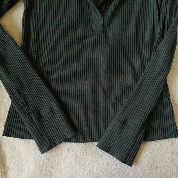 Aerie Ribbed Long Sleeve Forest Green/Teal Shirt Size Medium - Image 5