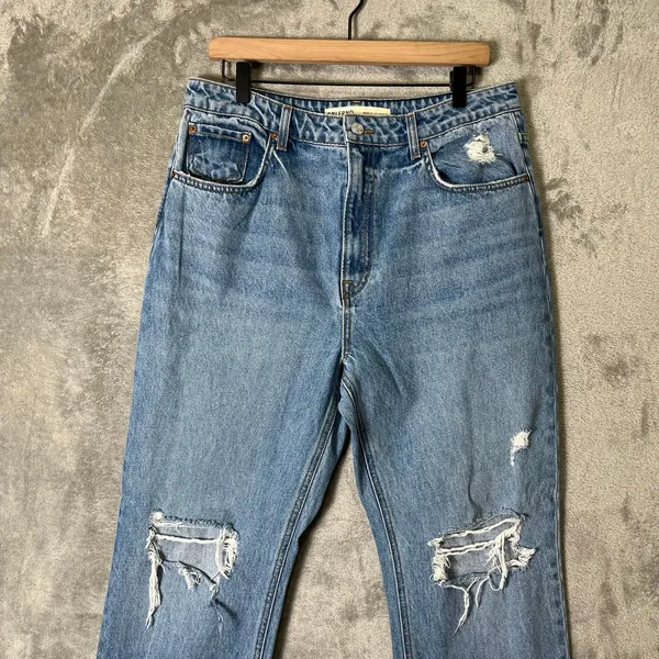 GRLFRND Harlow High Rise Boot Slit Jeans Size 32 Distressed Raw Hem Blue Diamond - Image 3