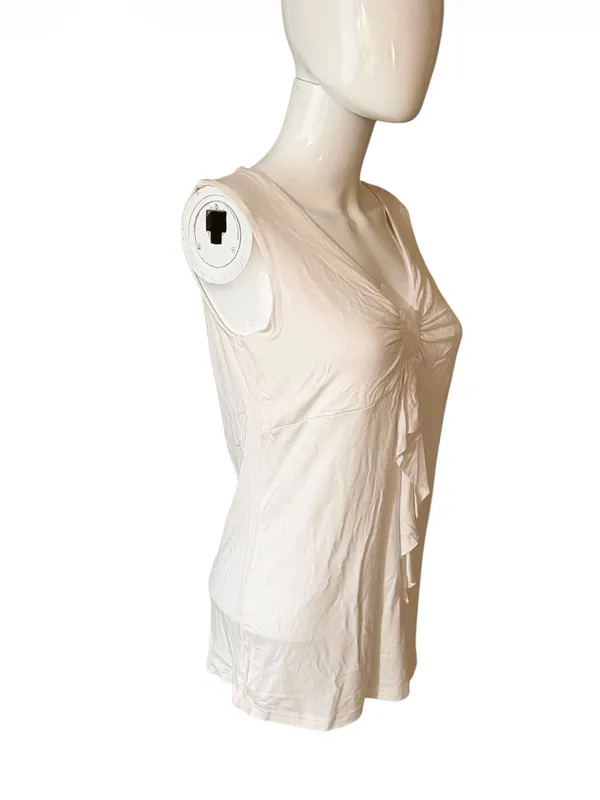 Sleeveless V-Neck Tie-Front Tank Top - Cream - Image 3