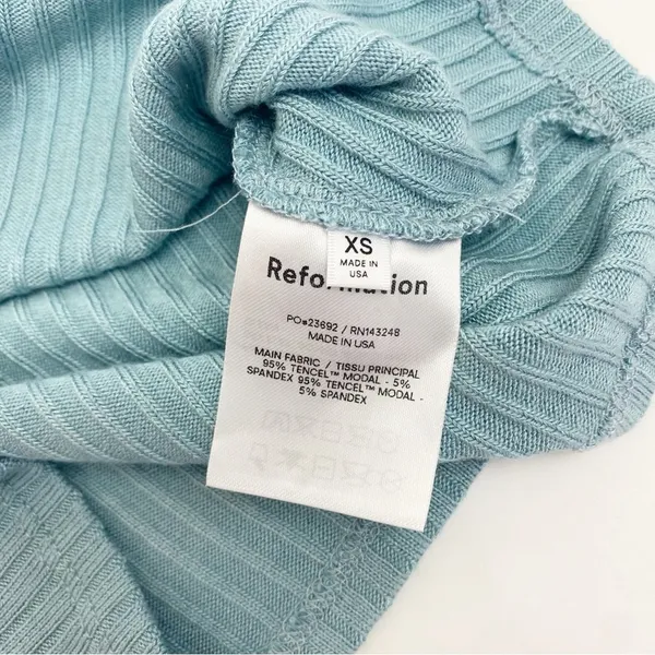 Reformation Peggy Ribbed Polo Two Button Crop Top Turquoise Green Blue - Image 12