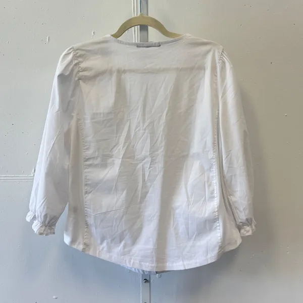 Adrienne Vittadini White‎ V-Neck Button Front Blouse Jersey Side Panels Medium - Image 2