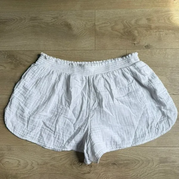Aerie Gauzy High Waisted Short White Smocked Elastic Waist Beach Loungewear XL - Image 2