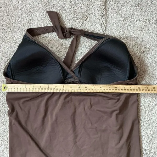Lands'‎ End Brown Halter Tankini Top Padded V-Neck Swimwear Size 18 398468 - Image 3