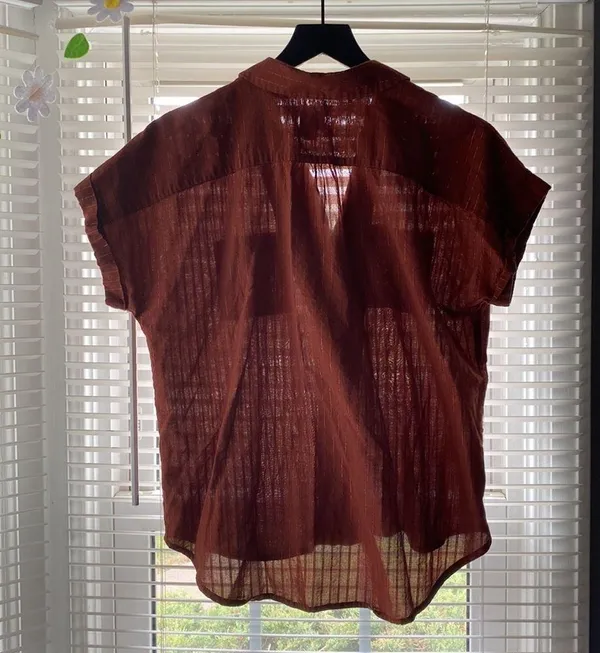 shimmer thread button front camp blouse, size medium - Image 10