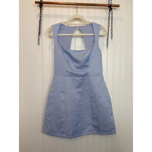 NWT Lulus Illustrious Perfection Light Blue Satin Backless Mini Dress Party Sz L - Image 2
