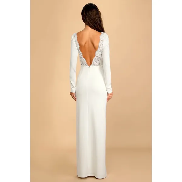 NWT Lulus Romantic Moments White Lace Long Sleeve Dress Open Back Wedding Sz XS - Image 3
