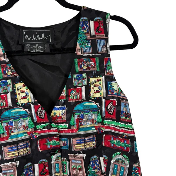 Nicole Miller Vintage 100% Silk Christmas Vest Nutcracker Novelty Womens‎ Medium - Image 4