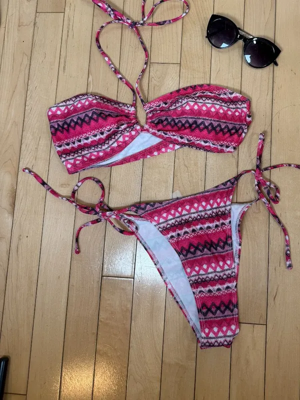 Zaful Batik Print Pink Bandeau Style Bikini Size Medium - Image 2