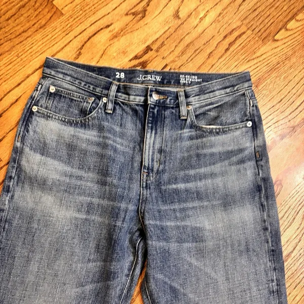 J.Crew 84 Straight Jeans Womens 28 Blue Medium Wash Frayed Hem‎ Denim Pants - Image 4
