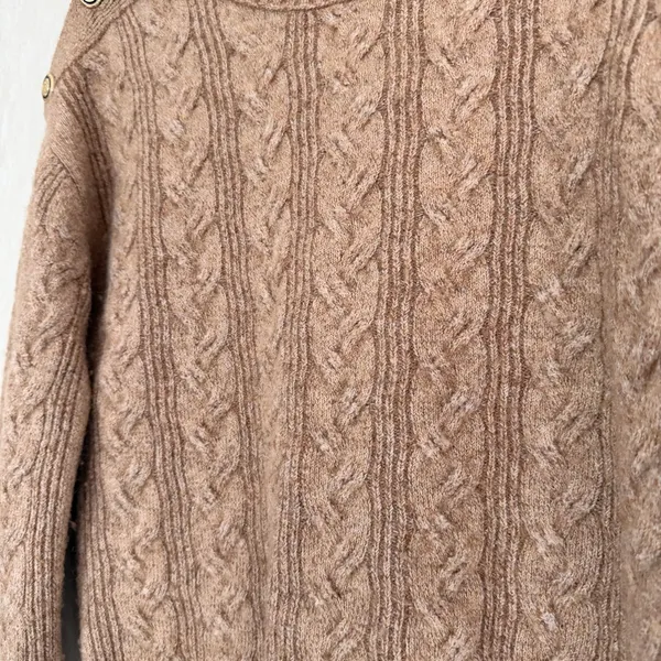 J. Crew Women’s Cable Knit Sweater Wool Alpaca Blend Soft Yarn in Brown S - Image 12