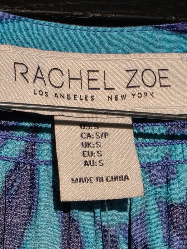 New Rachel Zoe Blue Purple Printed Long Sleeved Dress Small - Image 5