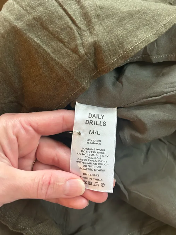 Daily Drills Linen Green Button Down Romper M/L - Image 7