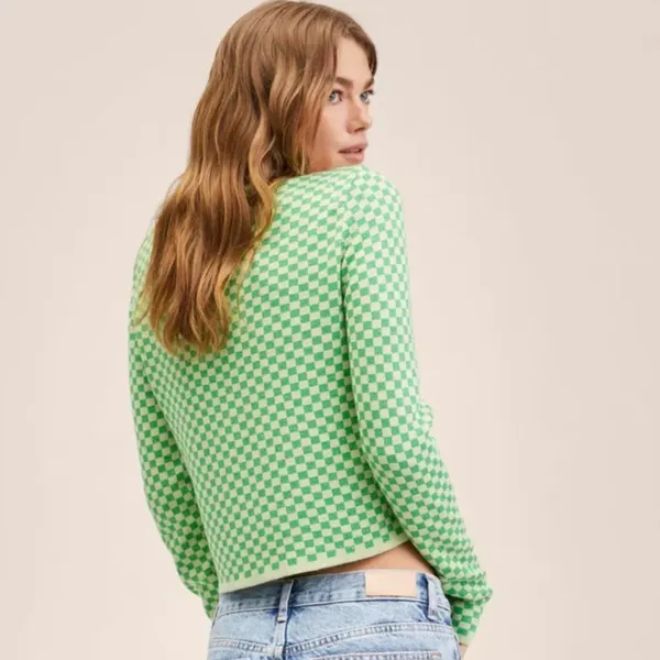 NWT MANGO Checks knitted sweater Green Shimmery Small y2k - Image 2