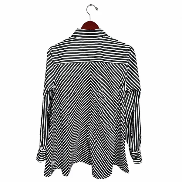 Foxcroft NYC Size 10 Non Iron Shirt Black White Striped Button Front Blouse - Image 3