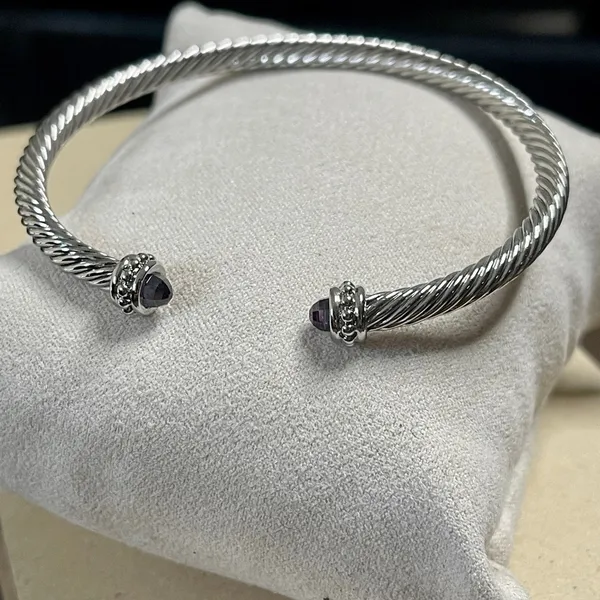 Silver Cable Bracelet with Amethyst Accents - Image 7