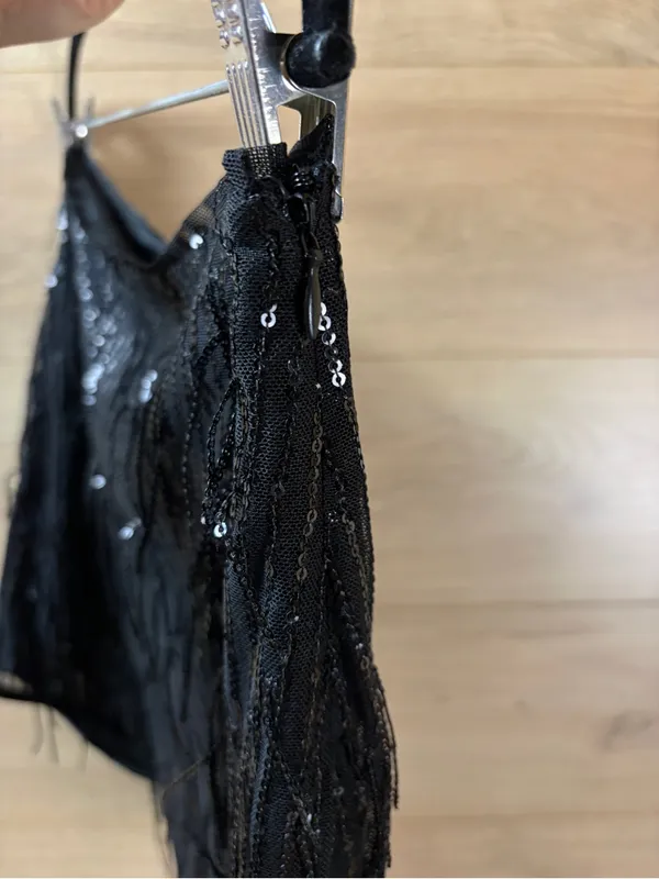 Avec Les Filles Black Sequin Fringe Mini Skirt Large - Image 5