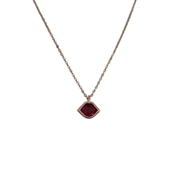 Rose Gold Red Crystal Pendant Necklace Dainty Minimalist Jewelry - Image 3