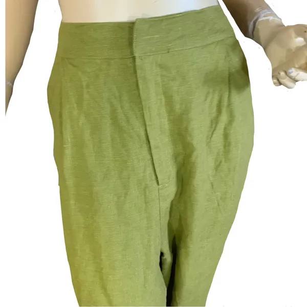 Veiled Nyc Olive Green Pleated Linen Straight Leg Trousers (Xxl) - Image 6