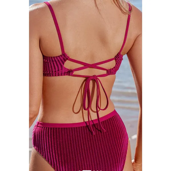 Cupshe Small Keyhole Bikini Swim Top Hi-Cut Bottoms Velvet Adjustable Straps - Image 4