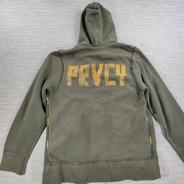 VTG Prvcy CA Full Zip Hoodie Jacket Womens‎ Large Green Yellow Distressed Thick - Image 3