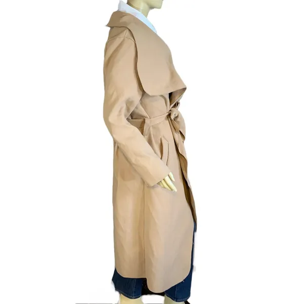 Parisian Camel Color Faux Wool Waterfall Shawl Open-Front Trench Jacket (M) - Image 4
