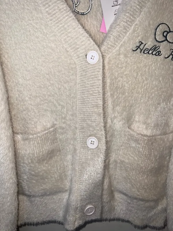 Hello‎ Kitty Bow Sleeve Fuzzy Cardigan Cream Sanrio S/M NWT - Image 5