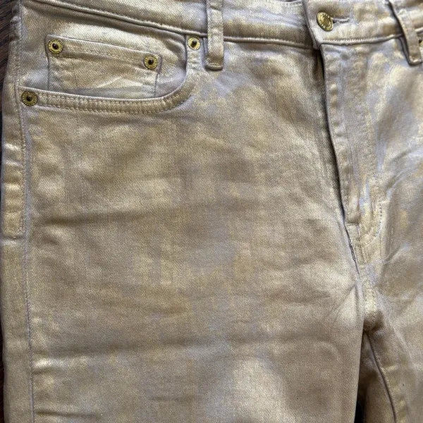 Ralph Lauren Metallic Gold Tan Brush Stroke Straight Skinny Jeans Western Rodeo - Image 2