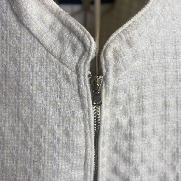 Zara Wool Blend Zip Front Textured Blazer Medium Winter White - Image 9