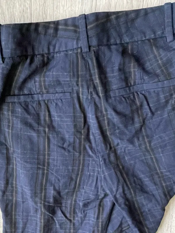Vince Navy Plaid Wide-Leg Trousers - Image 3