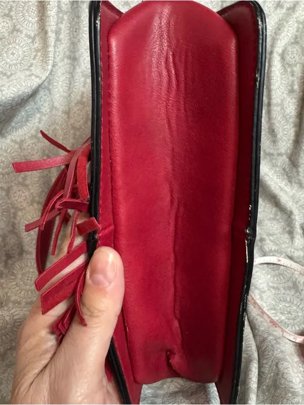 Red Leather Tassel Top-Handle Crossbody Bag - Image 7