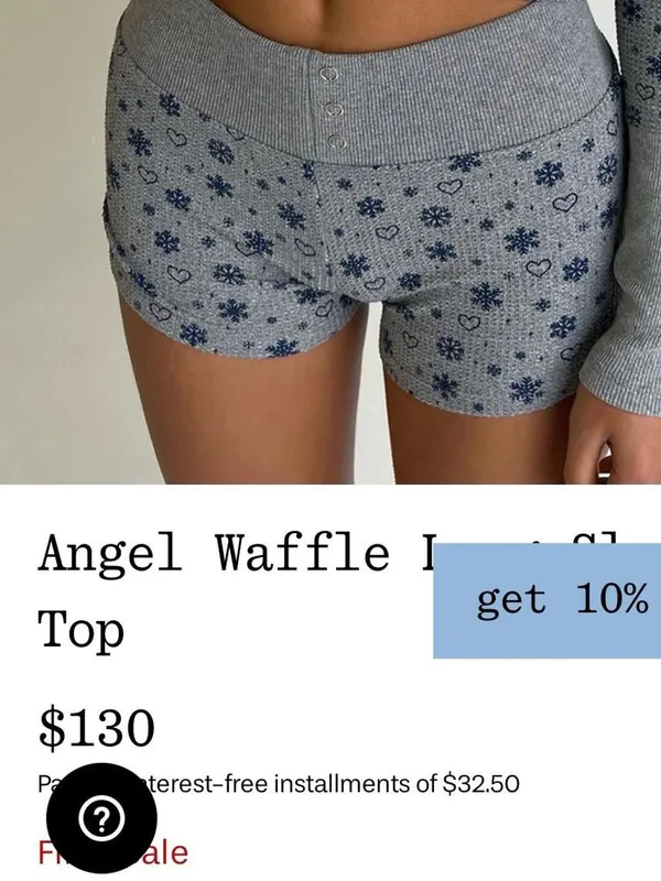 Frankies Bikinis grey/blue snowflake print Angel Waffle long sleeve top Size M - Image 3