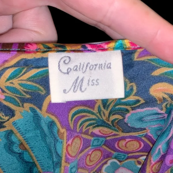 Vintage California Miss Floral Satin Short Chemise M Nightgown Side Slit - Image 9