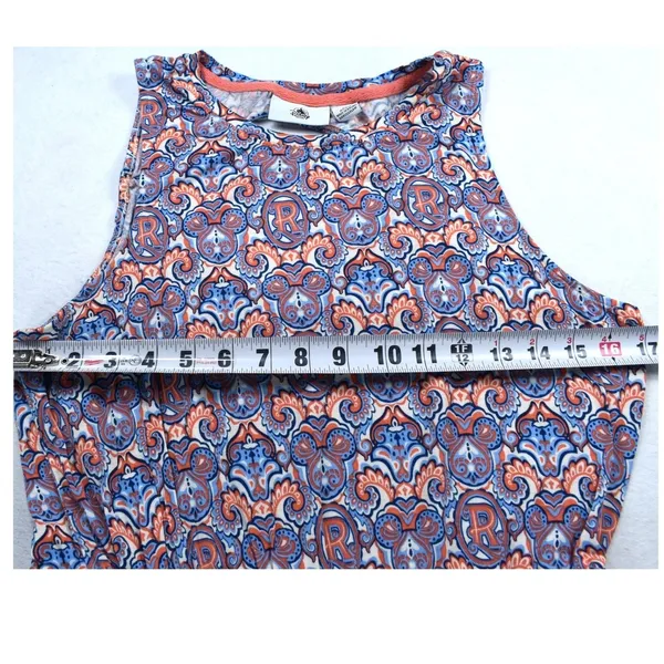Disney Parks Mickey Mouse Paisley Keyhole Back Maxi Dress Orange Blue Large - Image 8