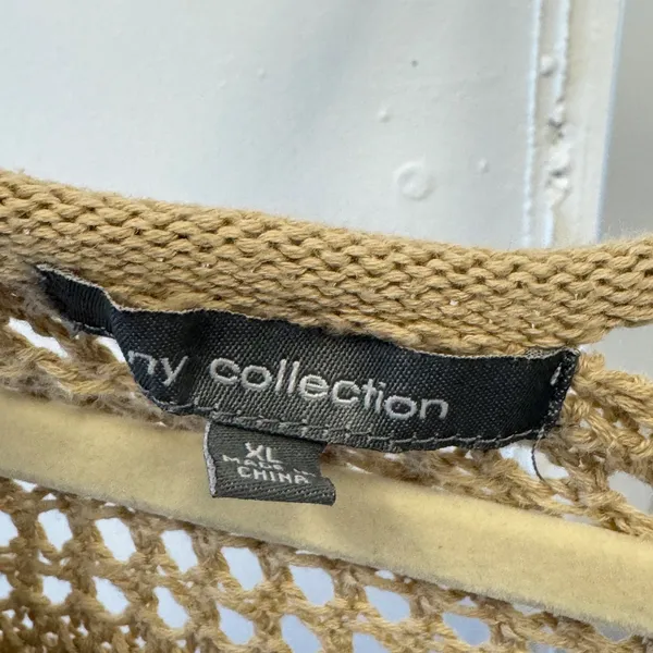 NY Collection Tan Open Knit Dolman Sleeve Sweater XL Beige Crochet Festival Boho - Image 7