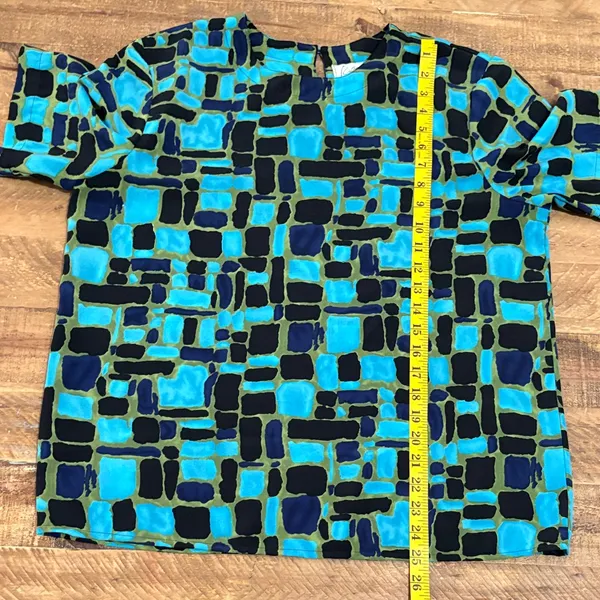 Vintage Kathy Che Geometric Print Top Blue Size L - Image 6