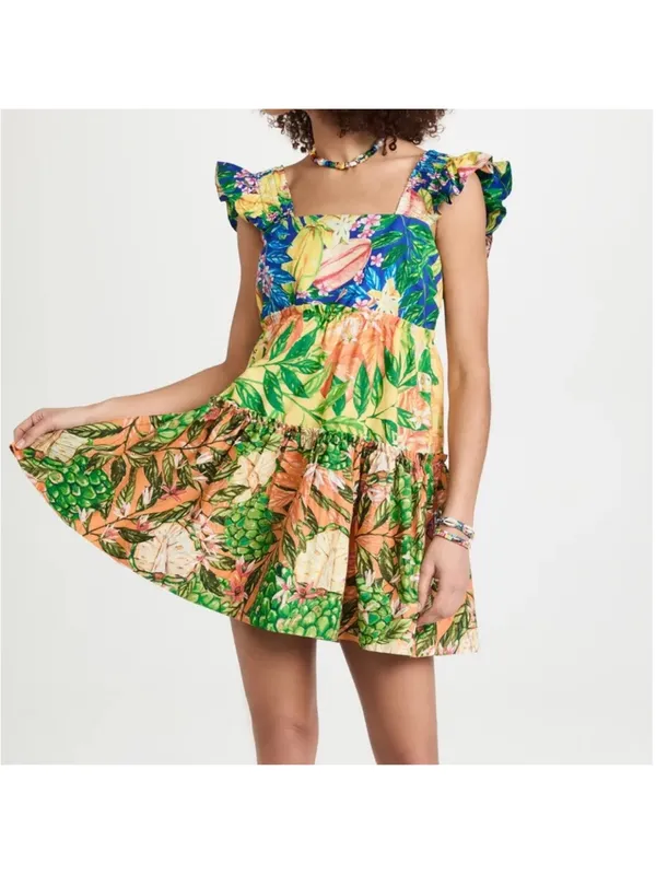 FARM Rio Caipirinha Mini Dress Tropical Fruit Flutter Sleeve Size Large - Image 3