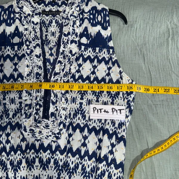 Lola Australia Maxi Dress S Blue White Morocco Ikat Cotton Beach‎ Wedding Guest - Image 12
