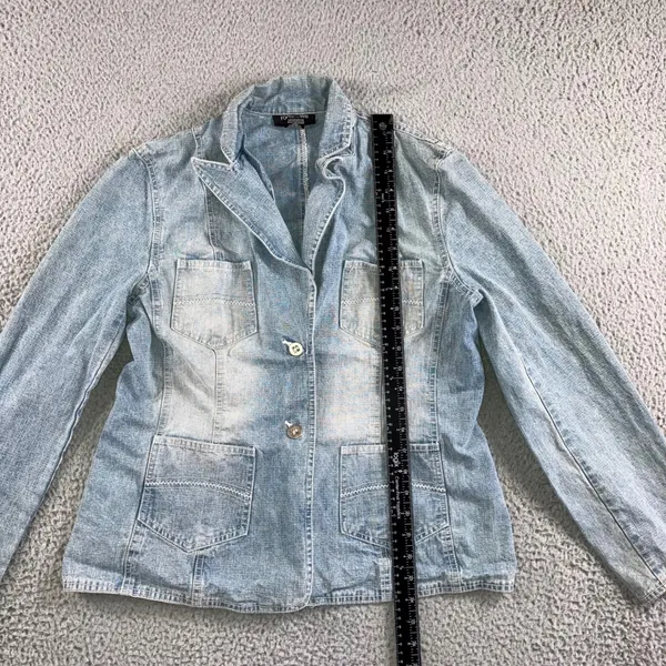 Vtg Focus 2000 Denim Blazer‎ Women M Light Wash 2 Button 4 Pocket Utility Jacket - Image 10