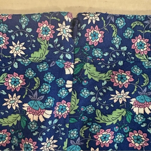 Loft Ann Taylor‎ Floral Ruffle Linen Blend Wrap Skirt Blue Calico Back Zip Sz 14 - Image 8