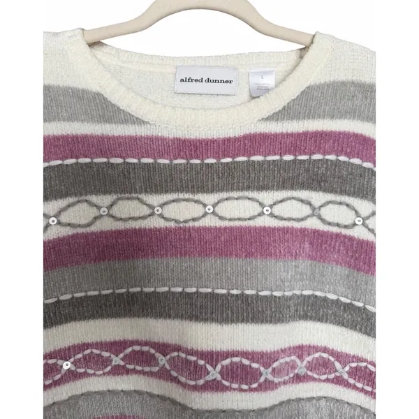Alfred Dunner Acrylic Striped‎ Pullover Sweater Pink Women's Size Large - Image 3