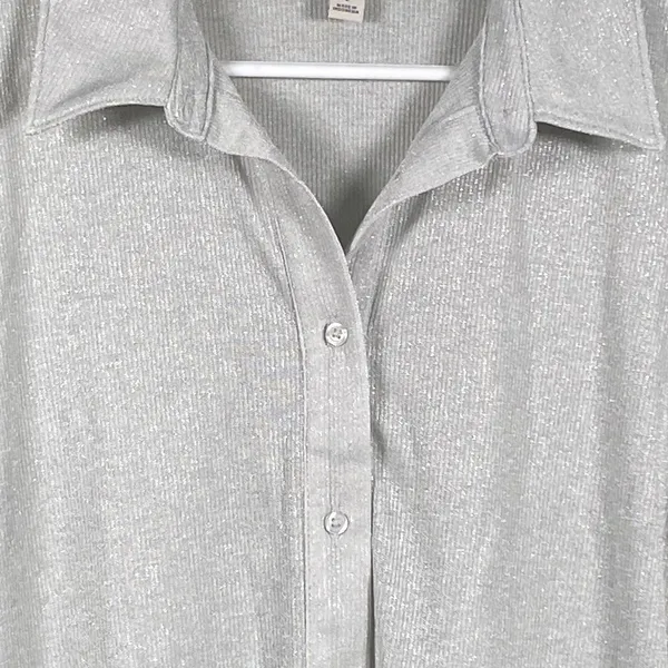 Worthington Blouse Women's Large Silver Metallic Button Up Sheer Collared Layer - Image 3