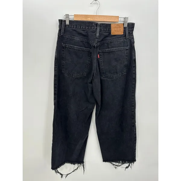 Levis Baggy Dad Jeans Womens 29 Washed Black Distressed Raw Hem A3494-0018 - Image 2