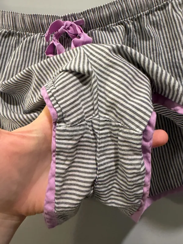 Victoria’s Secret Striped Embroidered Detail Long Sleeve Oversized Pajama Top and Shorts Set Grey and Purple - Image 10