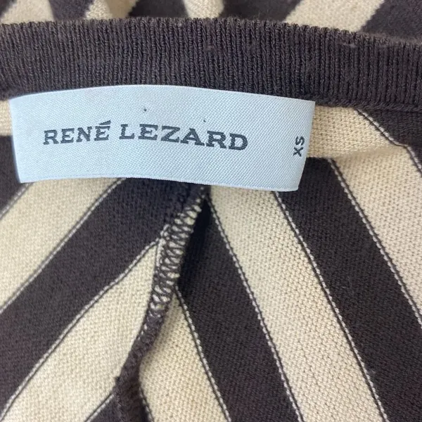 Rene Lezard Brown & Tan Chevron Striped V Neck Long Sleeve Knit Shirt Top XS - Image 5