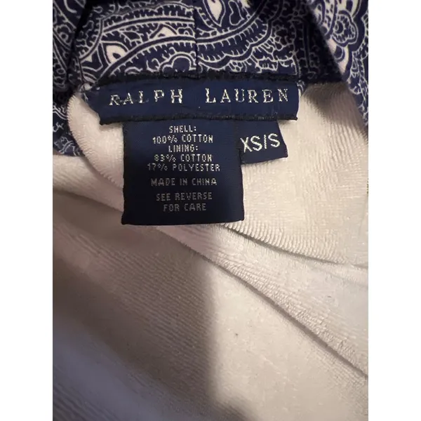 Ralph Lauren Blue Paisley Cotton Terry Lined Robe XS/S Monogrammed Loungewear - Image 7