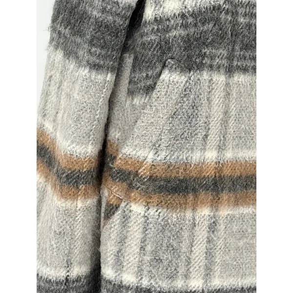 LOFT Womens Large Plaid Wool Blend Coat Stand Collar Full Zip Jacket Gray Brown - Image 5