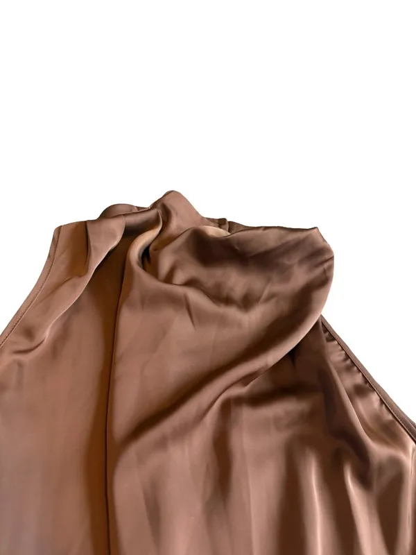 Pretty Garden Brown Sleeveless Satin Dress Midi Length High Neck Size Medium NWT - Image 3