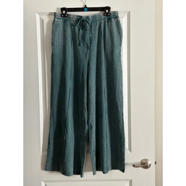Double Zero Teal Pant Set Drift Away Mineral Wash Wide Leg Medium NWT - Image 7