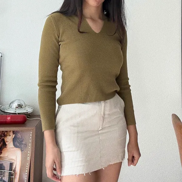 Izod XFG Cool‎ FX Tan White Seersucker Striped Golf Skort Mini Skirt Womens 2 - Image 2